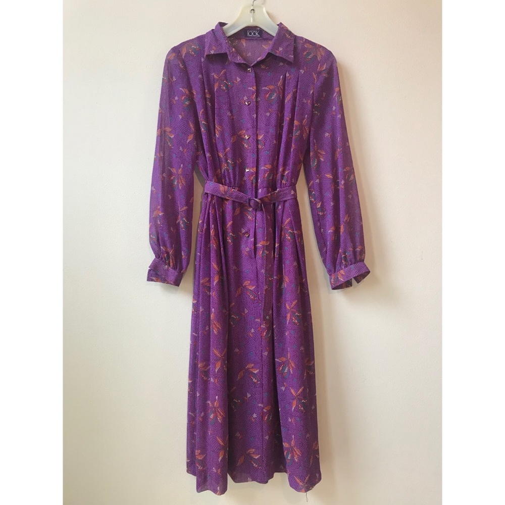 50s, 60s vintage violet spring dress with belt